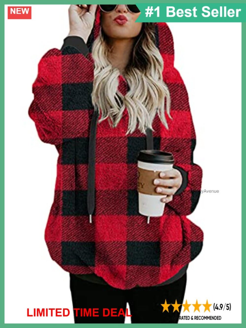 Women Fuzzy Sherpa Fleece Zip Pullover Hoodie Sweatshirt Outwear